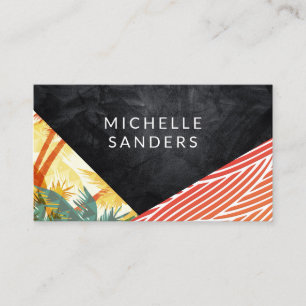 Black Texture   Boho Geometric Palm  Business Card