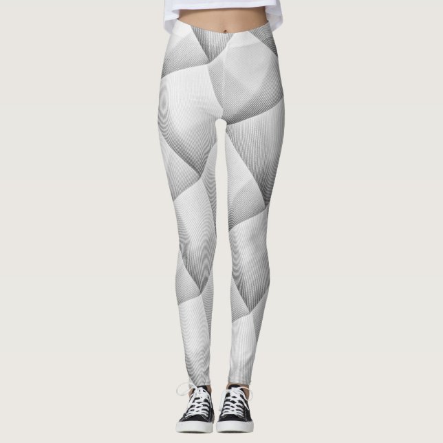 Black texture lines on white background leggings (Front)