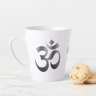 Black Textured Om Symbol, Name, 12oz Latte Mug