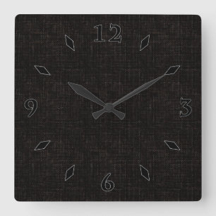 Black textured solid colour square wall clock