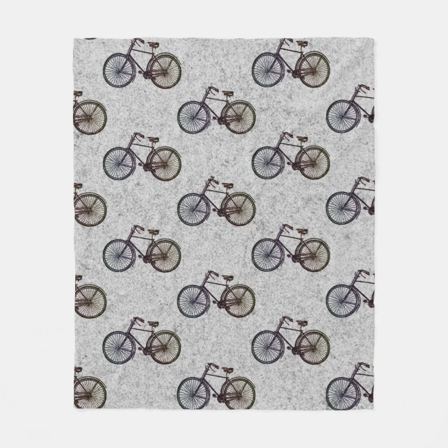 Black textured vintage bicycles fleece blanket (Front)