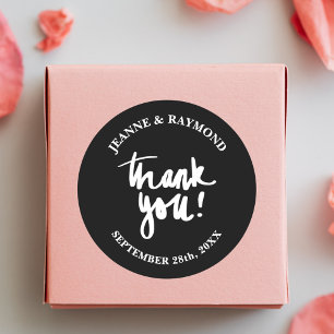 Black Thank You Chic Calligraphy Wedding Favour Classic Round Sticker