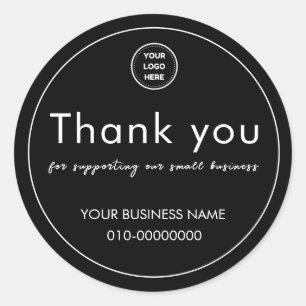 Black Thank you for supporting our small business Classic Round Sticker