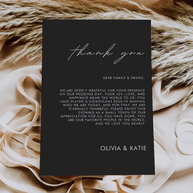 Black Thank You Letter, Napkin Note  Menu (Black Thank You Letter, Napkin Note Menu)