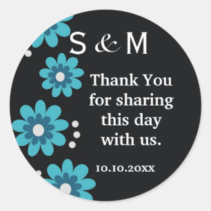 Black Thank You Monogram  Wedding Stickers