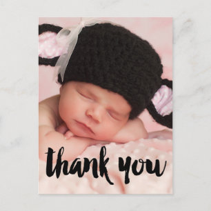 Black Thank You Photo Baby Birth Announcement Postcard