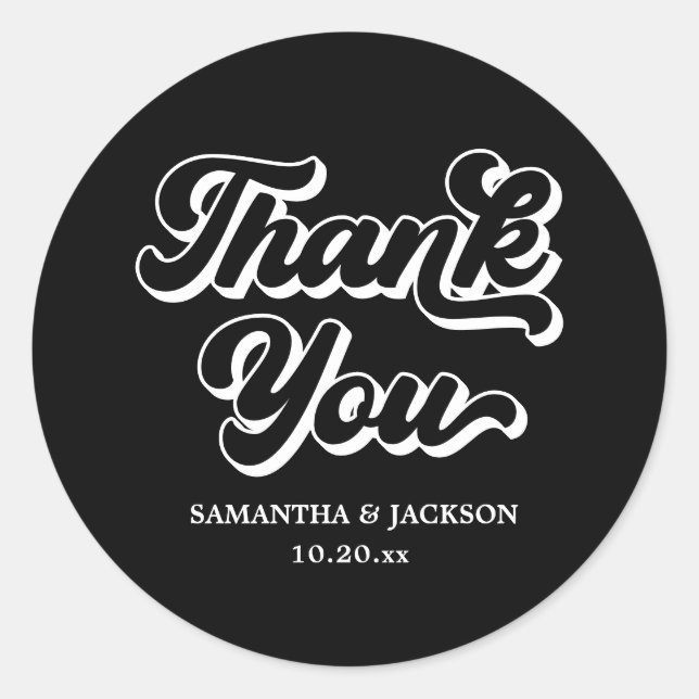 Black Thank You Wedding Favour Classic Round Sticker (Front)