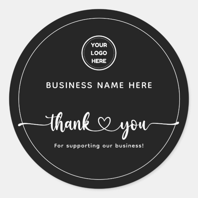 Black Thank You With Logo  Classic Round Sticker (Front)