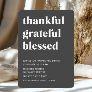 Black Thankful Grateful Blessed Dinner Invitation