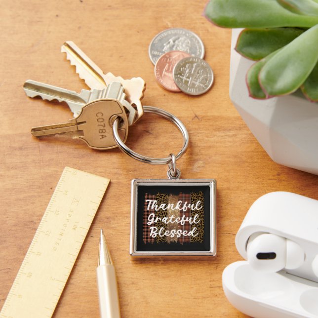 Black Thankful Grateful Blessed Key Ring (Desk)
