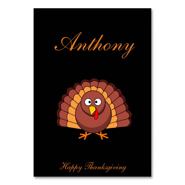 Black Thanksgiving Place Cards With Turkey (Front)