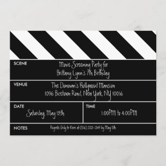Black That's a Wrap Movie Clapper Birthday Party Invitation
