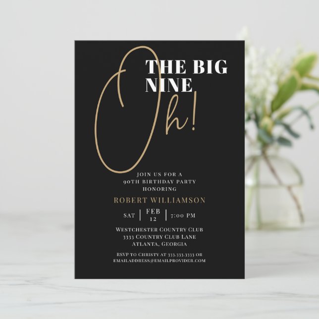 Black The Big 90th Surprise Birthday Invitation (Standing Front)