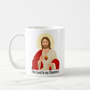 Black The Lord is my Shepherd Jesus illustrated  Coffee Mug