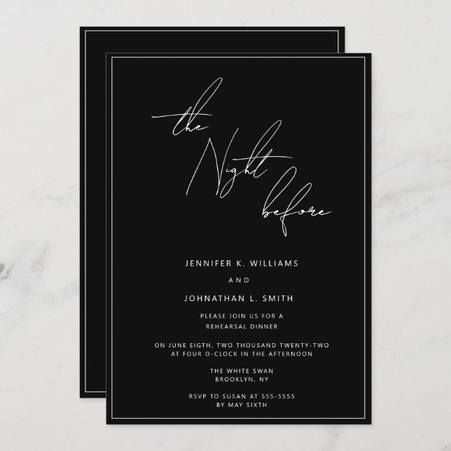Black The Night Before Rehearsal Dinner Invitation (Front/Back)