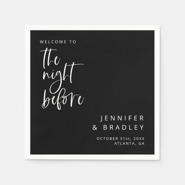 Black The Night Before Rehearsal Dinner  Napkin (Front)