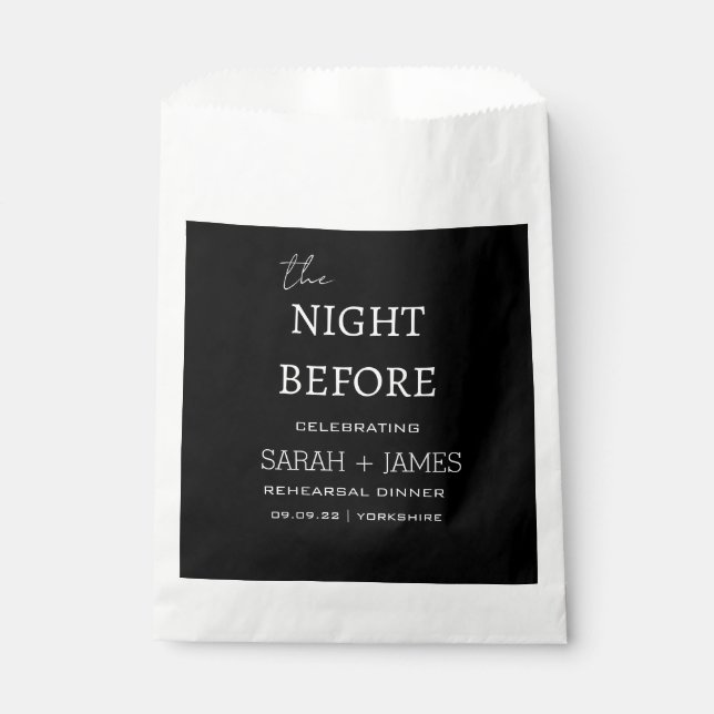 Black the Night Before Rehearsal Dinner Wedding  Favour Bag (Front)