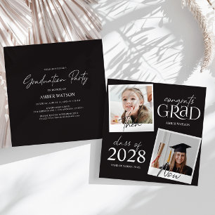 Black Then And Now 2 Photo Graduation Invitation