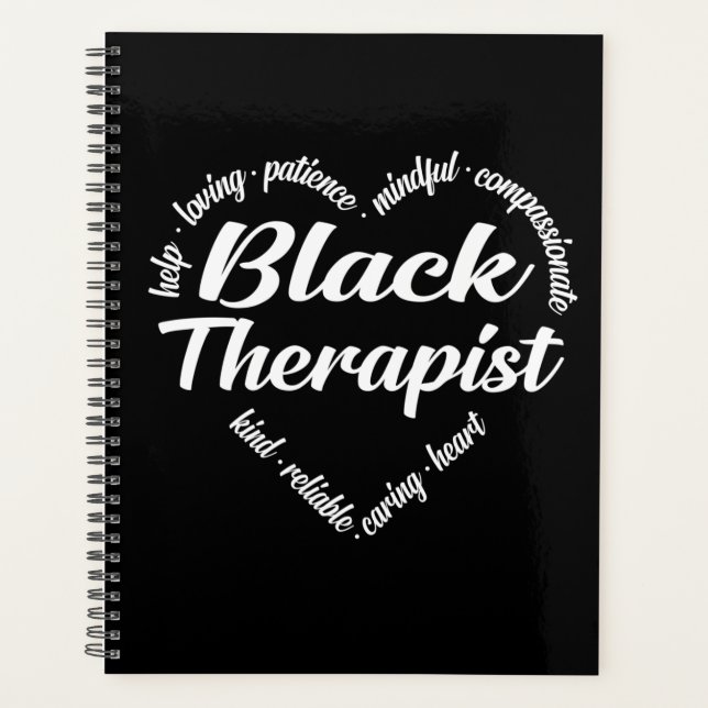 Black Therapist Heart Word Cloud Planner (Front)