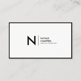 Black Thin Frame Minimalist Monogram White Business Card