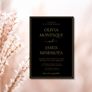 Black Thin Gold Frame Guiet Luxury Formal Wedding Invitation