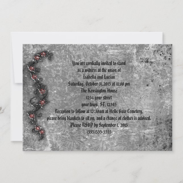 Black Thorn Roses Goth Wedding Invitation (Front)