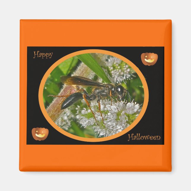 Black Thread-Waist Wasp Halloween Magnet (Front)