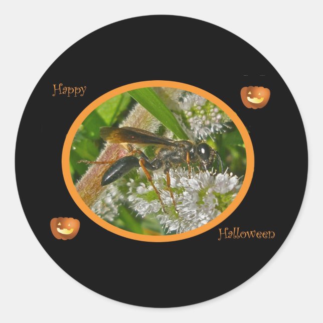Black Thread-Waist Wasp Halloween Stickers (Front)