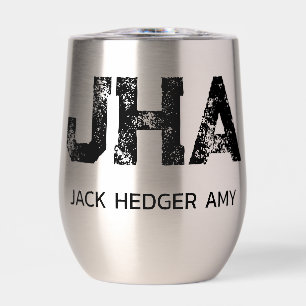 BLACK THREE LETTER MONOGRAM NAME STAINLESS STEEL