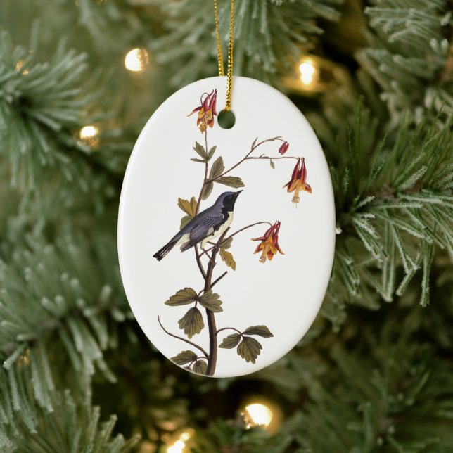 Black-Throated Blue Warbler Audubon Bird Ceramic Tree Decoration (Tree)