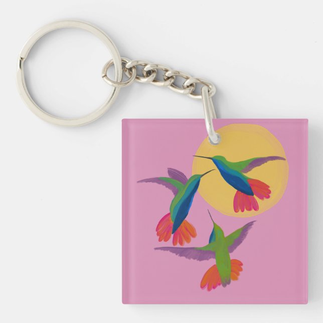 Black Throated Mango Hummingbird Art Button Key Ring (Front)