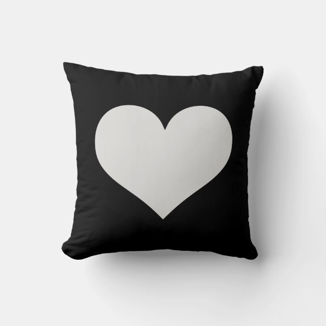 Black Throw Pillow with White Heart (Front)