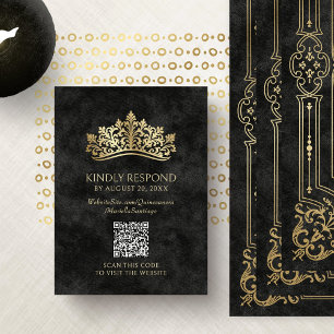 Black Tiara CrownQuinceanera QR RSVP Enclosure Card
