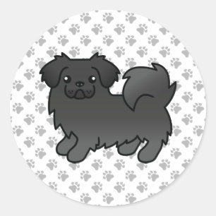Black Tibetan Spaniel Cute Cartoon Dog Classic Round Sticker