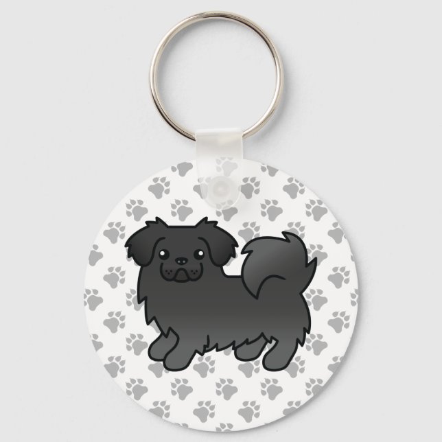 Black Tibetan Spaniel Cute Cartoon Dog Key Ring (Front)