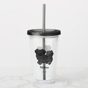 Black Tibetan Spaniel Cute Cartoon Dog & Name Acrylic Tumbler