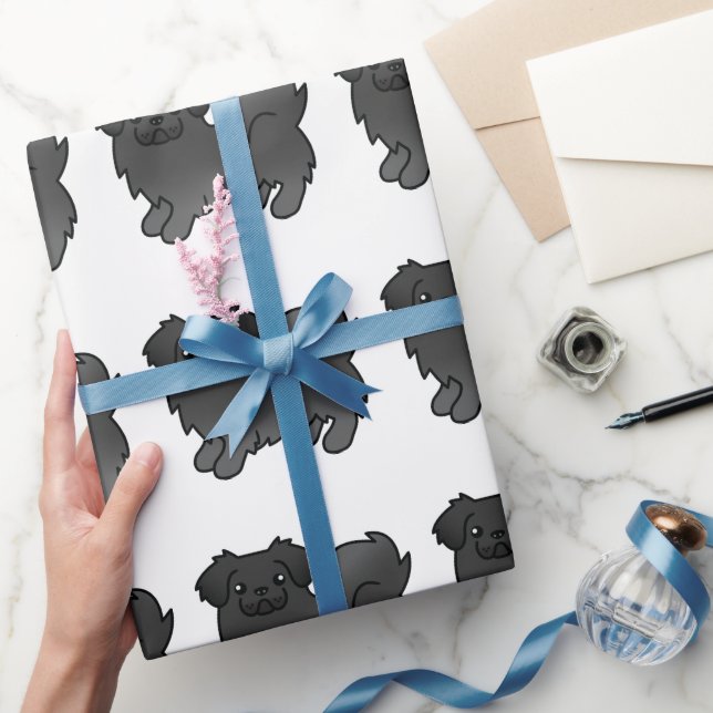 Black Tibetan Spaniel Cute Cartoon Dog Pattern Wrapping Paper (Gifting)