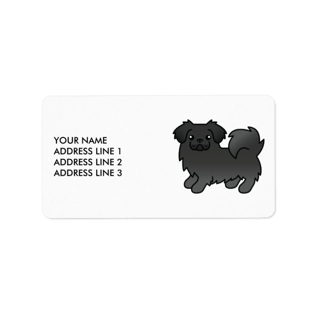 Black Tibetan Spaniel Cute Cartoon Dog & Text Label (Front)