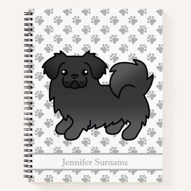 Black Tibetan Spaniel Cute Cartoon Dog & Text Notebook (Front)