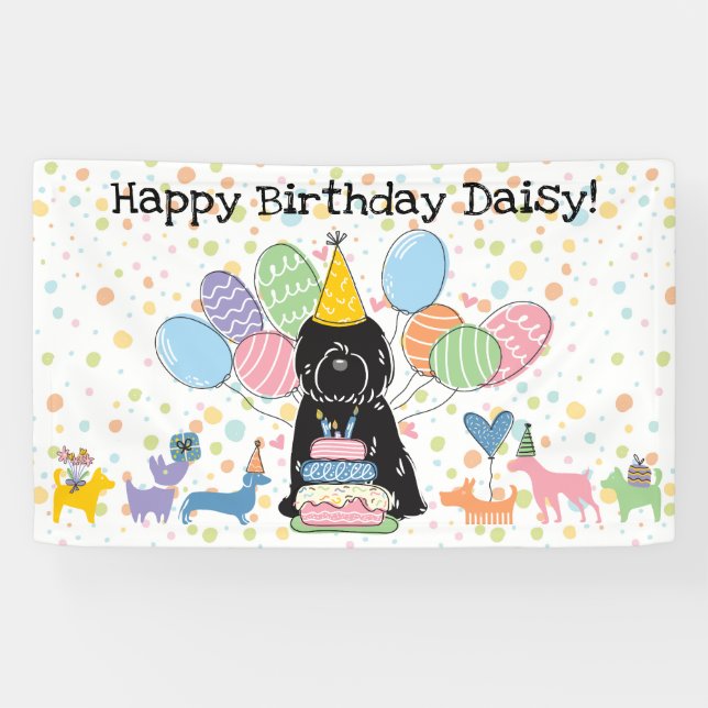 Black Tibetan Terrier Dog Birthday Party Banner (Horizontal)