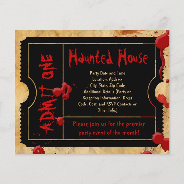 Black Ticket Blood Splatter Haunted House Flyers (Front)