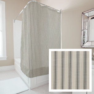 Black Ticking Stripes   Farmhouse Bath Decor Shower Curtain
