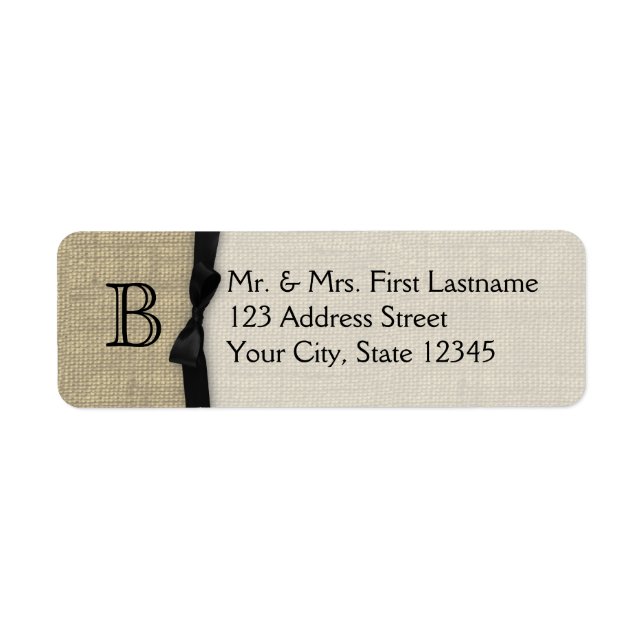 Black Tie and Burlap Monogram Return Address Label (Front)