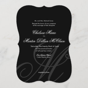 Black Tie Black White Wedding Invitation