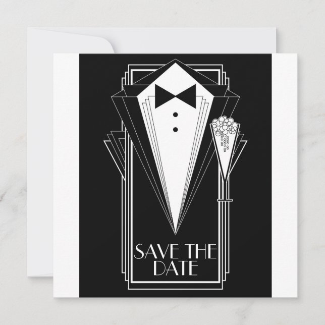 Black Tie Champagne Save The Date (Front)