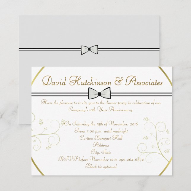 BLACK TIE CORPORATE DINNER RECEPTION INVITATION (Front/Back)