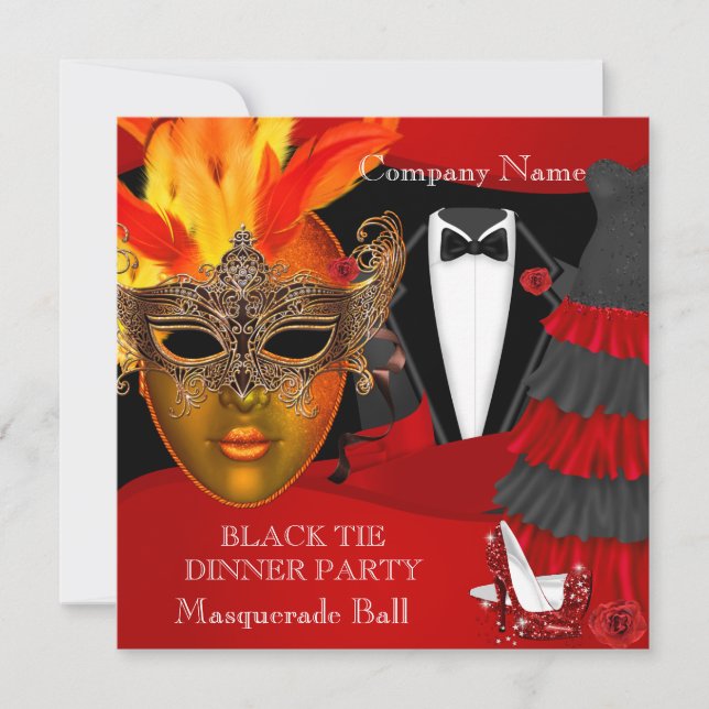 Black Tie Corporate Formal Masquerade Ball Invitation (Front)