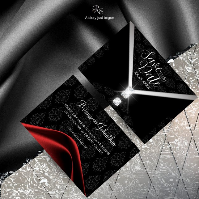 Black Tie Diamond Save the Date (Announce your day in black-tie style with this luxe Save the Date.)