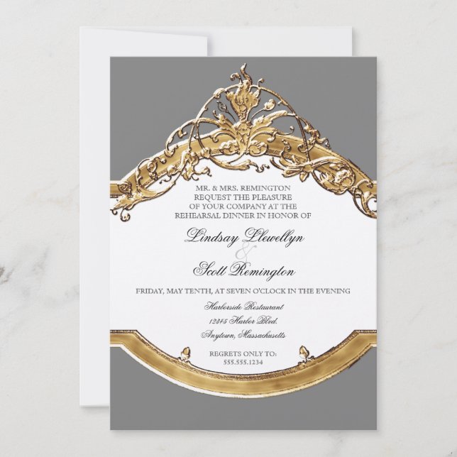 Black Tie Elegance 2, Golden Rehearsal Dinner Invitation (Front)