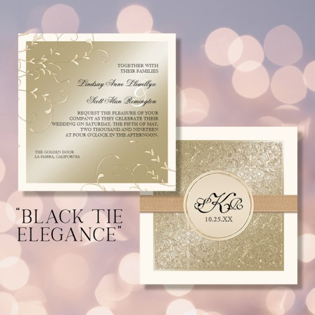 Black Tie Elegance, Champagne Cream Wedding Cards (Creator Uploaded)